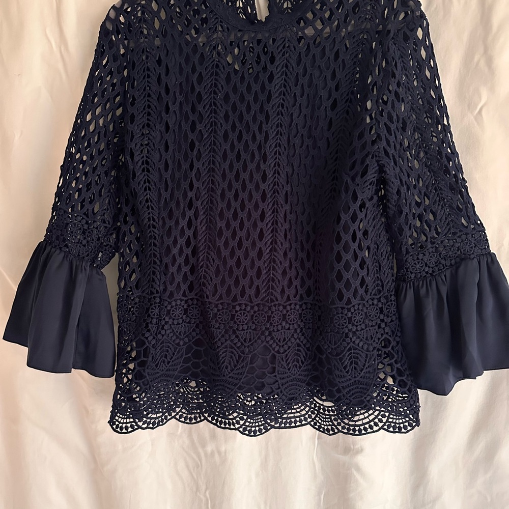 Dolce Cabo Navy Crochet Blouse